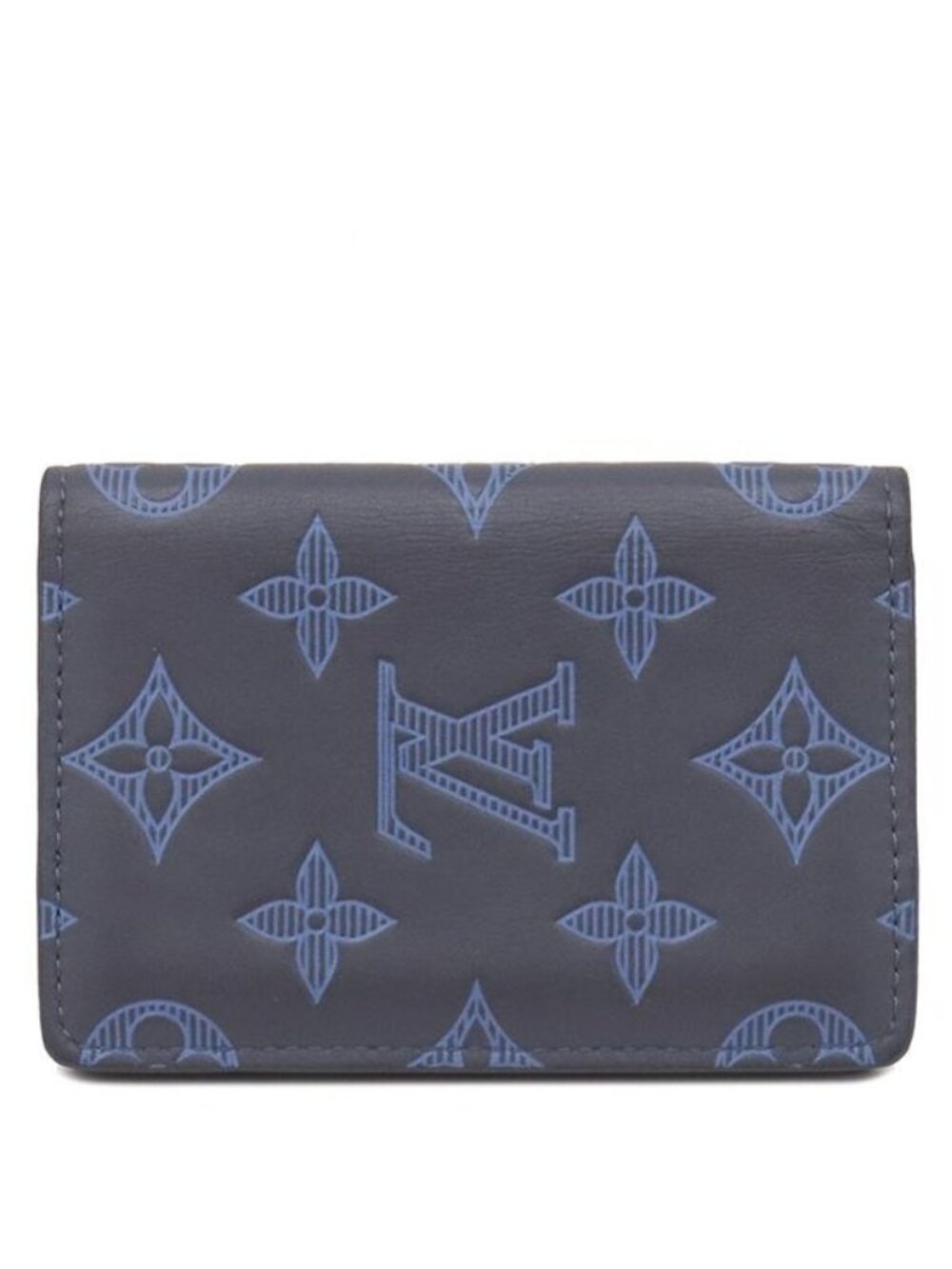 Louis Vuitton Card Case Pocket Organizer Leather Monogram Shadow Blue Business